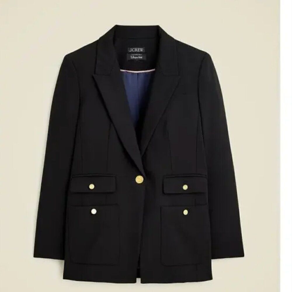 J. Crew CC421 Black Vivienne Blazer In Italian Bi-stretch Wool Blend  size 0 NWT